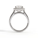 Round lab-grown diamond halo engagement ring in 950 platinum, side profile 