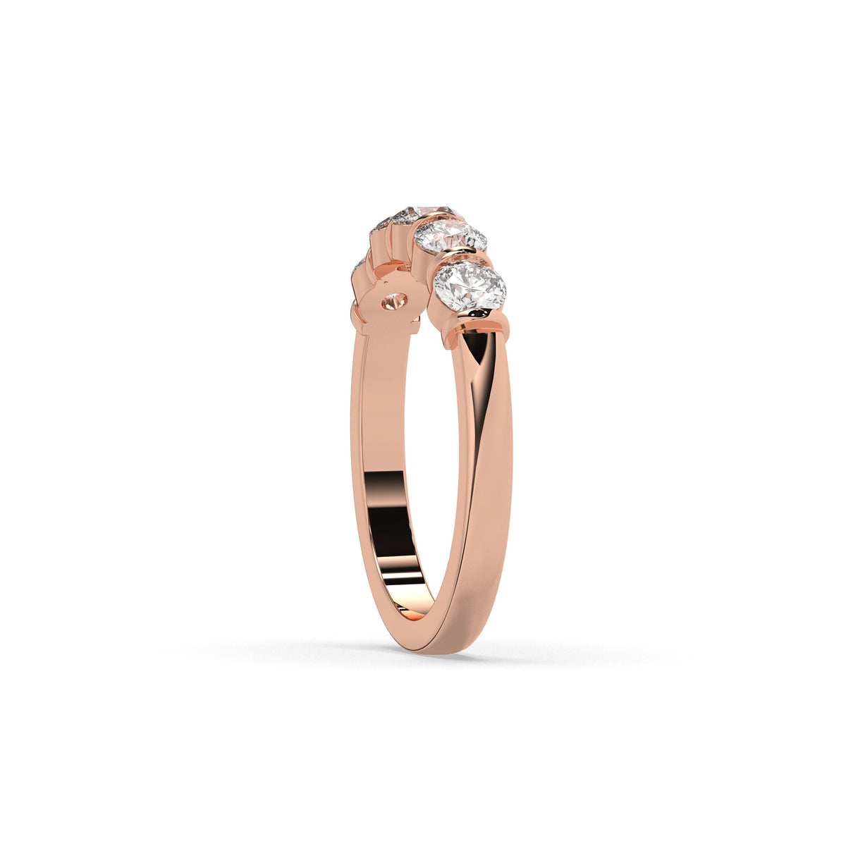 Lorena round lab-grown diamond memoire wedding band in 750 rose gold, side view 