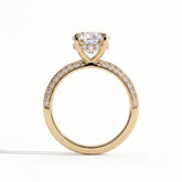 Round lab-grown diamond halo engagement ring in 14K (585) yellow gold, side profile 