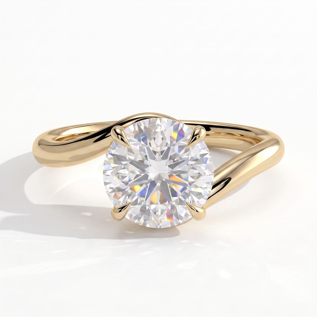 Round lab-grown diamond solitaire engagement ring in 14K (585) yellow gold, front view 