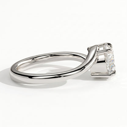 Round lab-grown diamond solitaire engagement ring in 14K (585) white gold, on white background 