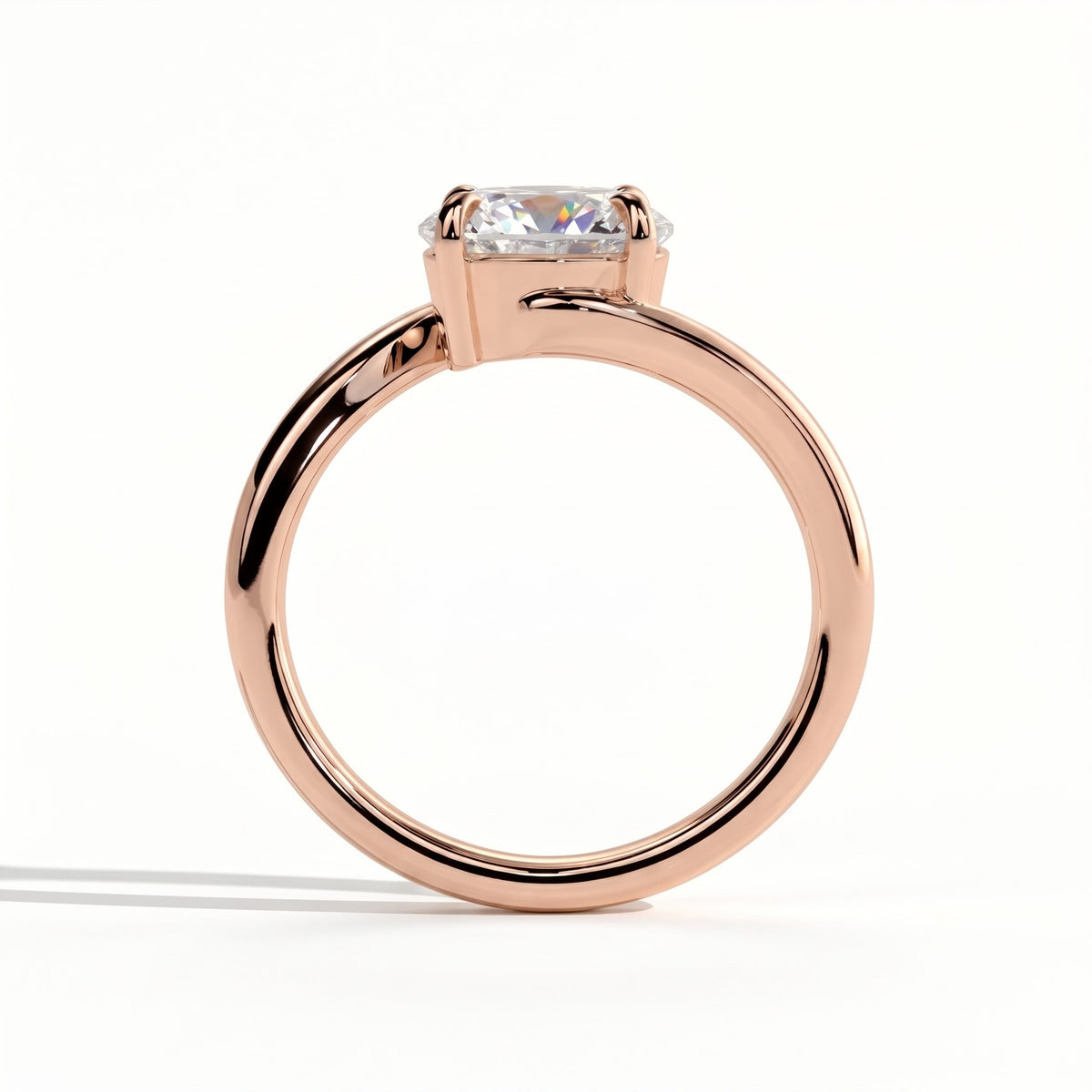 Round lab-grown diamond solitaire engagement ring in 14K (585) rose gold, side profile 
