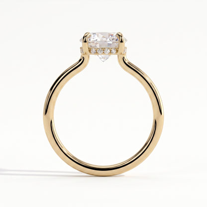 Round lab-grown diamond solitaire engagement ring in 18K (750) yellow gold, side profile 