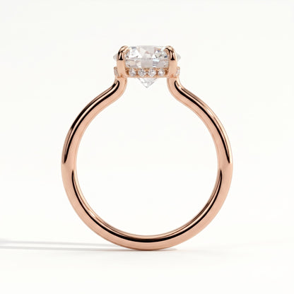 Round lab-grown diamond solitaire engagement ring in 18K (750) rose gold, side profile 
