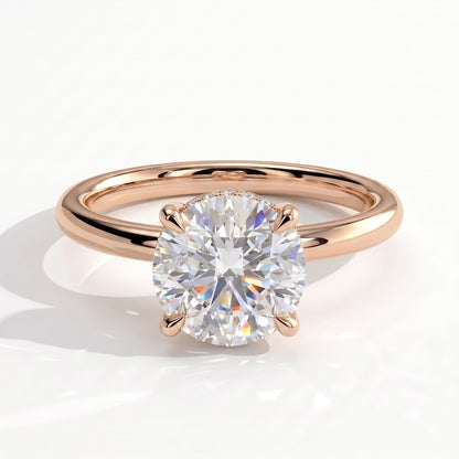 Round lab-grown diamond solitaire engagement ring in 18K (750) rose gold, front view 