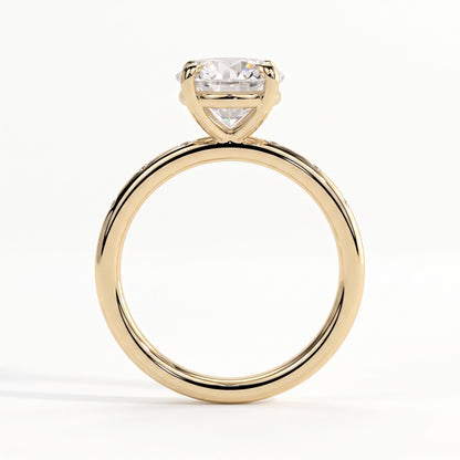 Round lab-grown diamond halo engagement ring in 14K (585) yellow gold, side profile 