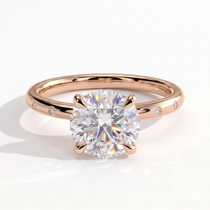 Round lab-grown diamond halo engagement ring in 14K (585) rose gold, front view 