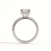 Round lab-grown diamond halo engagement ring in 950 platinum, side profile 