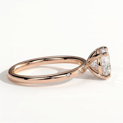 Round lab-grown diamond halo engagement ring in 18K (750) rose gold, detail view 