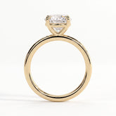 Round lab-grown diamond halo engagement ring in 18K (750) yellow gold, side profile 