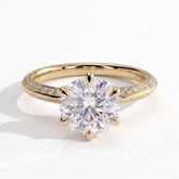 Round lab-grown diamond halo engagement ring in 18K (750) yellow gold, front view 