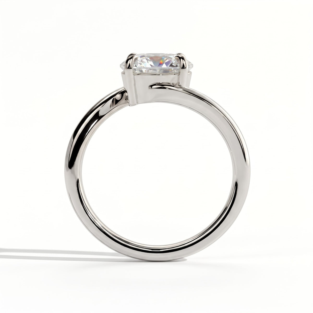 Round lab-grown diamond solitaire engagement ring in 18K (750) white gold, side profile 