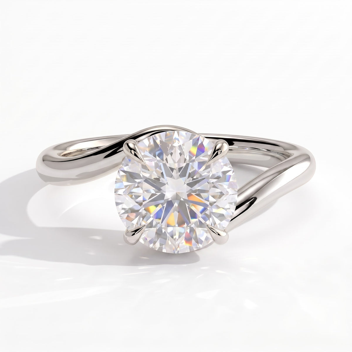 Round lab-grown diamond solitaire engagement ring in 18K (750) white gold, front view 