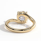 Round lab-grown diamond solitaire engagement ring in 14K (585) yellow gold, on white background 