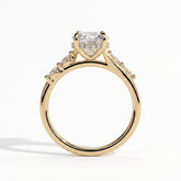 Round lab-grown diamond halo engagement ring in 14K (585) yellow gold, side profile 