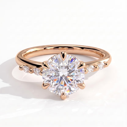 Round lab-grown diamond halo engagement ring in 14K (585) rose gold, front view 