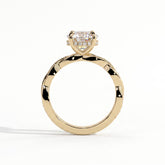 Round lab-grown diamond halo engagement ring in 14K (585) yellow gold, side profile 