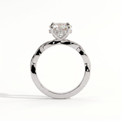 Round lab-grown diamond halo engagement ring in 14K (585) white gold, side profile 