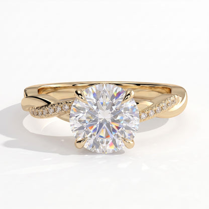 Round lab-grown diamond halo engagement ring in 14K (585) yellow gold, front view 