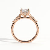 Round lab-grown diamond halo engagement ring in 18K (750) rose gold, side profile 