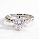Round lab-grown diamond halo engagement ring in 18K (750) white gold, front view 