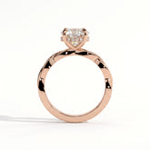 Round lab-grown diamond halo engagement ring in 18K (750) rose gold, side profile 