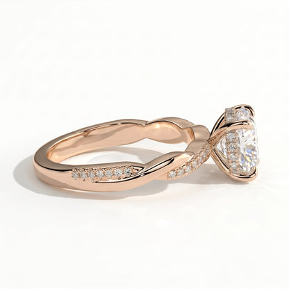 Round lab-grown diamond halo engagement ring in 18K (750) rose gold, detail view 