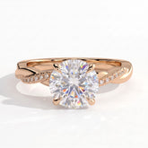 Round lab-grown diamond halo engagement ring in 18K (750) rose gold, front view 