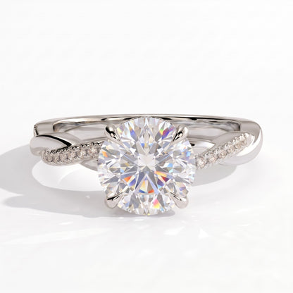 Round lab-grown diamond halo engagement ring in 18K (750) white gold, front view 