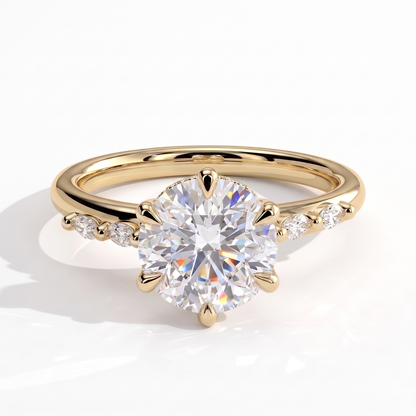 Round lab-grown diamond halo engagement ring in 18K (750) yellow gold, front view 