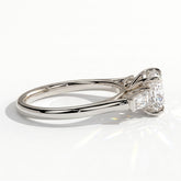 Round lab-grown diamond three-stone engagement ring in 14K (585) white gold, detail view 