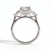 Round lab-grown diamond three-stone engagement ring in 14K (585) white gold, side profile 