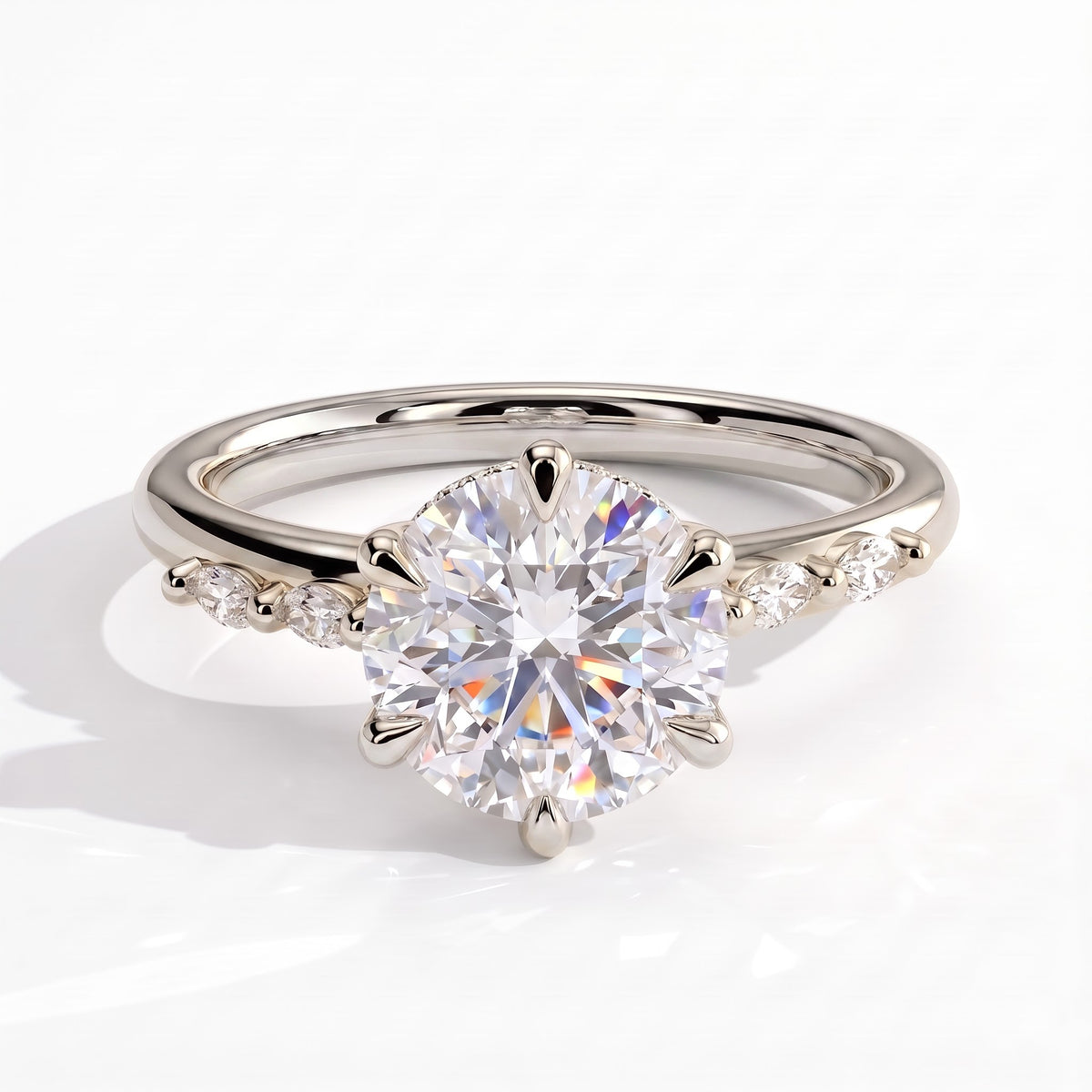 Round lab-grown diamond halo engagement ring in 950 platinum, front view 