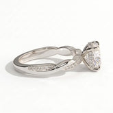 Round lab-grown diamond halo engagement ring in 950 platinum, detail view 