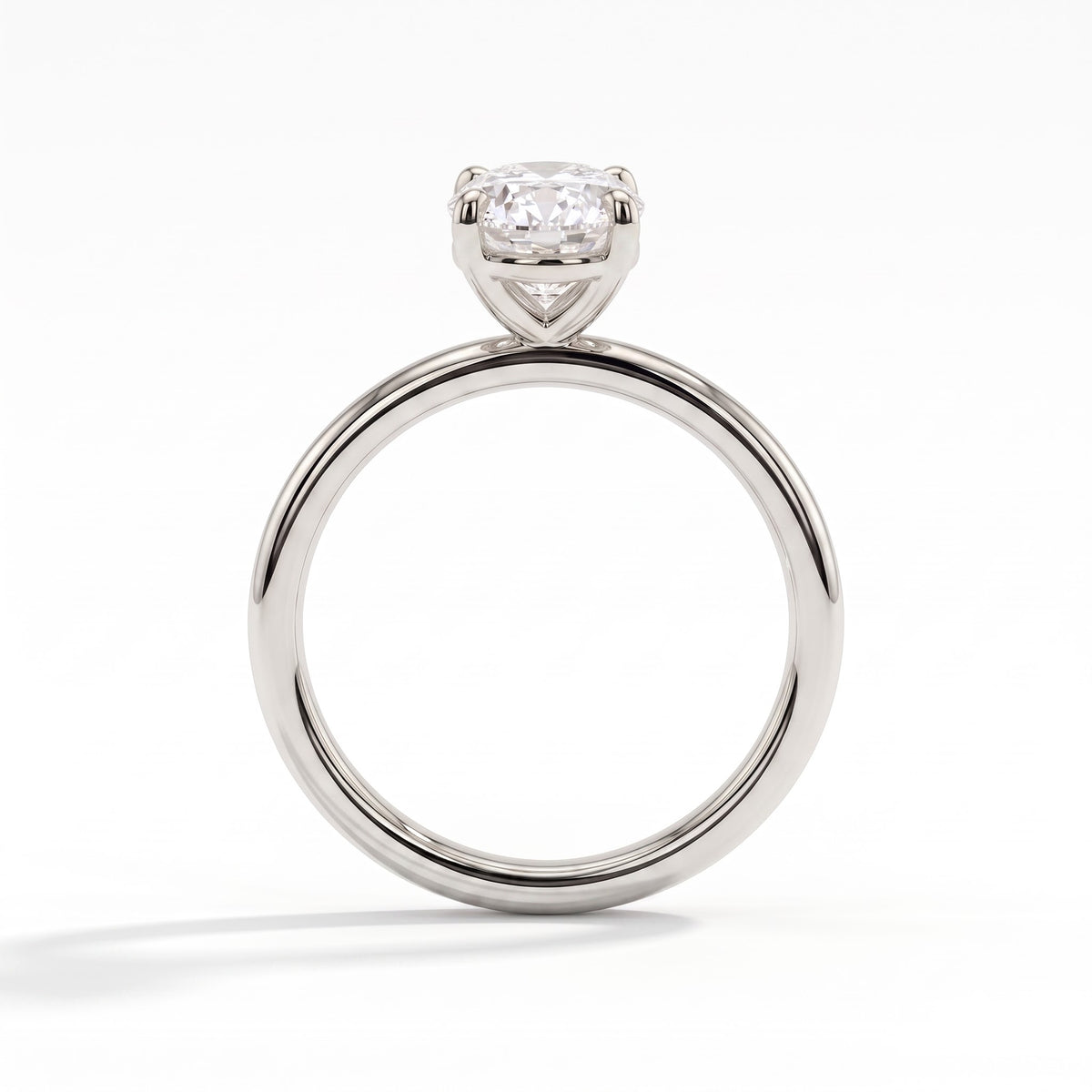 Oval lab-grown diamond solitaire engagement ring in 14K (585) white gold, side profile 