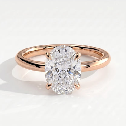 Oval lab-grown diamond solitaire engagement ring in 14K (585) rose gold, front view 