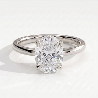Oval lab-grown diamond solitaire engagement ring in 14K (585) white gold, front view 