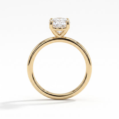 Oval lab-grown diamond solitaire engagement ring in 14K (585) yellow gold, side profile 