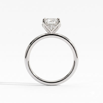 Oval lab-grown diamond solitaire engagement ring in 18K (750) white gold, side profile 