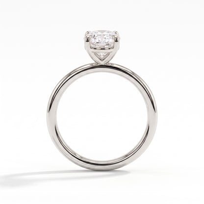 Oval lab-grown diamond solitaire engagement ring in 18K (750) white gold, side profile 