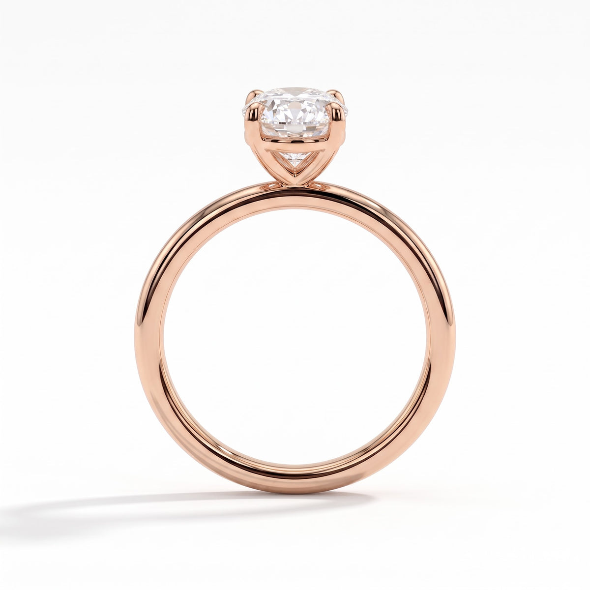 Oval lab-grown diamond solitaire engagement ring in 18K (750) rose gold, side profile 