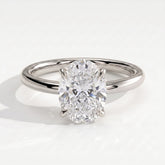 Oval lab-grown diamond solitaire engagement ring in 18K (750) white gold, front view 