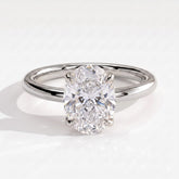 Oval lab-grown diamond solitaire engagement ring in 950 platinum, front view 