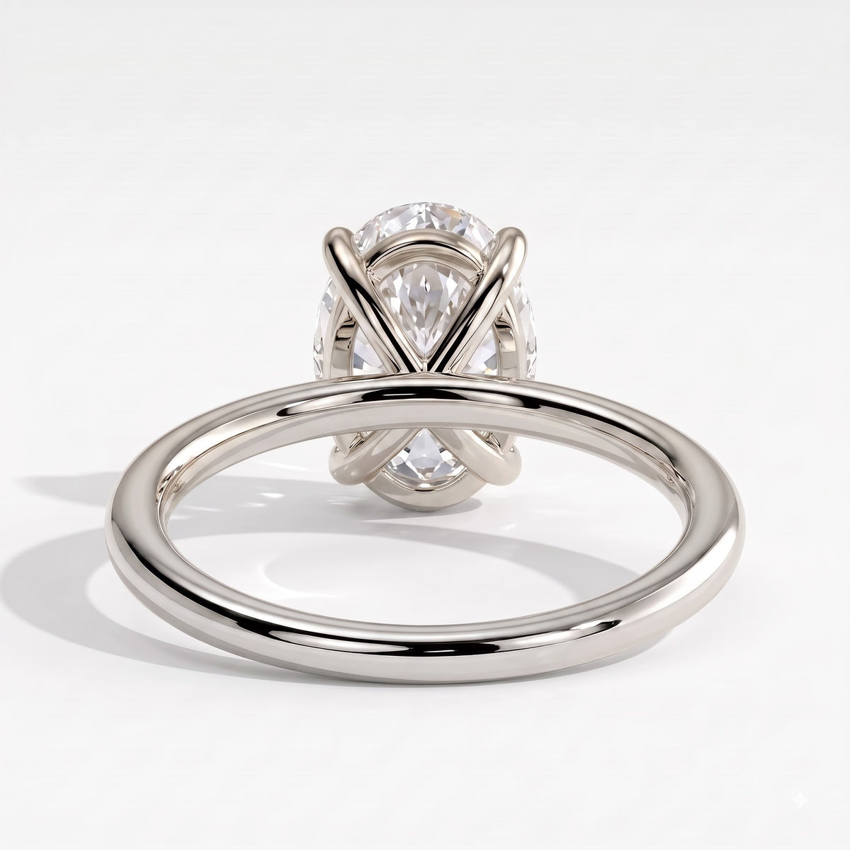 Oval lab-grown diamond solitaire engagement ring in 950 platinum, on white background 