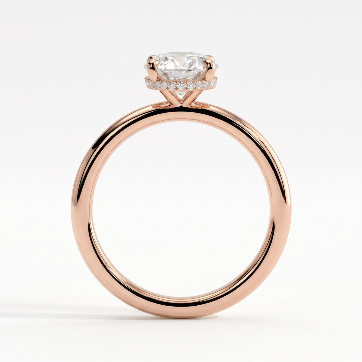 Oval lab-grown diamond solitaire engagement ring in 14K (585) rose gold, side profile 