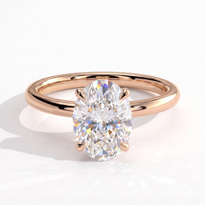 Oval lab-grown diamond solitaire engagement ring in 14K (585) rose gold, front view 