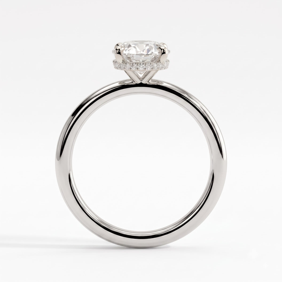 Oval lab-grown diamond solitaire engagement ring in 18K (750) white gold, side profile 