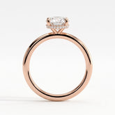 Oval lab-grown diamond solitaire engagement ring in 18K (750) rose gold, side profile 