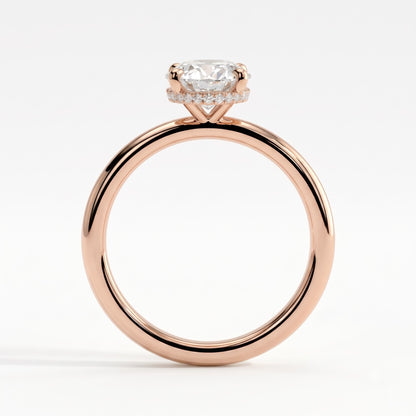 Oval lab-grown diamond solitaire engagement ring in 18K (750) rose gold, side profile 
