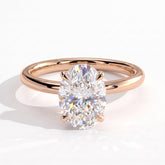 Oval lab-grown diamond solitaire engagement ring in 18K (750) rose gold, front view 